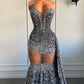 Mermaid / Trumpet Evening Gown Sparkle & Shine Dress Carnival Formal Court Train Sleeveless Strapless African American Sequined with Beading