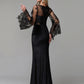 Sheath / Column Elegant Dress Wedding Guest Floor Length Long Sleeve Illusion Neck Lace