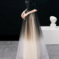 A-Line Elegant Gradient Prom Formal Evening Dress Jewel Neck Half Sleeve Floor Length Tulle with Sleek Party Dresses