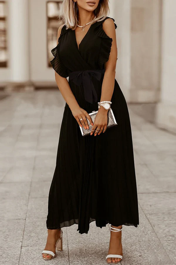 Casual solid color split V-neck cake dress evening dress Party Dress