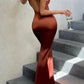 Elegant and formal solid color backless hanging neck horn fish tail evening dress Party Dress