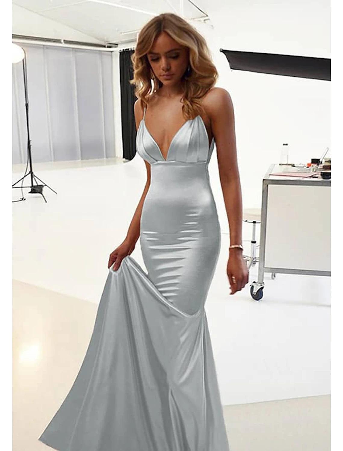 Mermaid / Trumpet Wedding Guest Dresses Sexy Dress Prom Floor Length Sleeveless Spaghetti Strap Cotton Backless