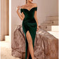 Blue Sheath / Column Party Dresses Elegant Dress Party Wear Floor Length Short Sleeve Off Shoulder Velvet with Ruched