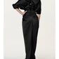 A-Line Evening Gown Black Dress Elegant Dress Formal Fall Sweep / Brush Train Half Sleeve V Neck Satin with Ruched