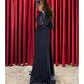 A-Line Evening Gown Sparkle & Shine Dress Formal Fall Sweep / Brush Train Long Sleeve V Neck Sequined with Glitter