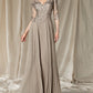 A-Line Mother of the Bride Dress Wedding Guest Plus Size Elegant V Neck Floor Length Chiffon Lace Half Sleeve with Pleats