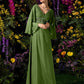 A-Line Mother of the Bride Dress Vintage Inspired V Neck Floor Length Chiffon Long Sleeve with Crystals Beading Side