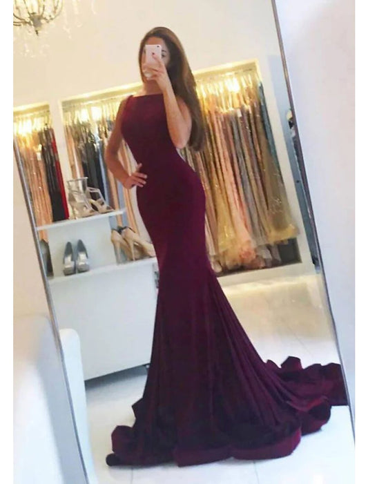 Mermaid / Trumpet Evening Gown Empire Dress Prom Court Train Sleeveless Spaghetti Strap Spandex