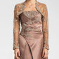 A-Line Mother of the Bride Dress Strapless Floor Length Satin Lace Sleeveless with Criss Cross Beading