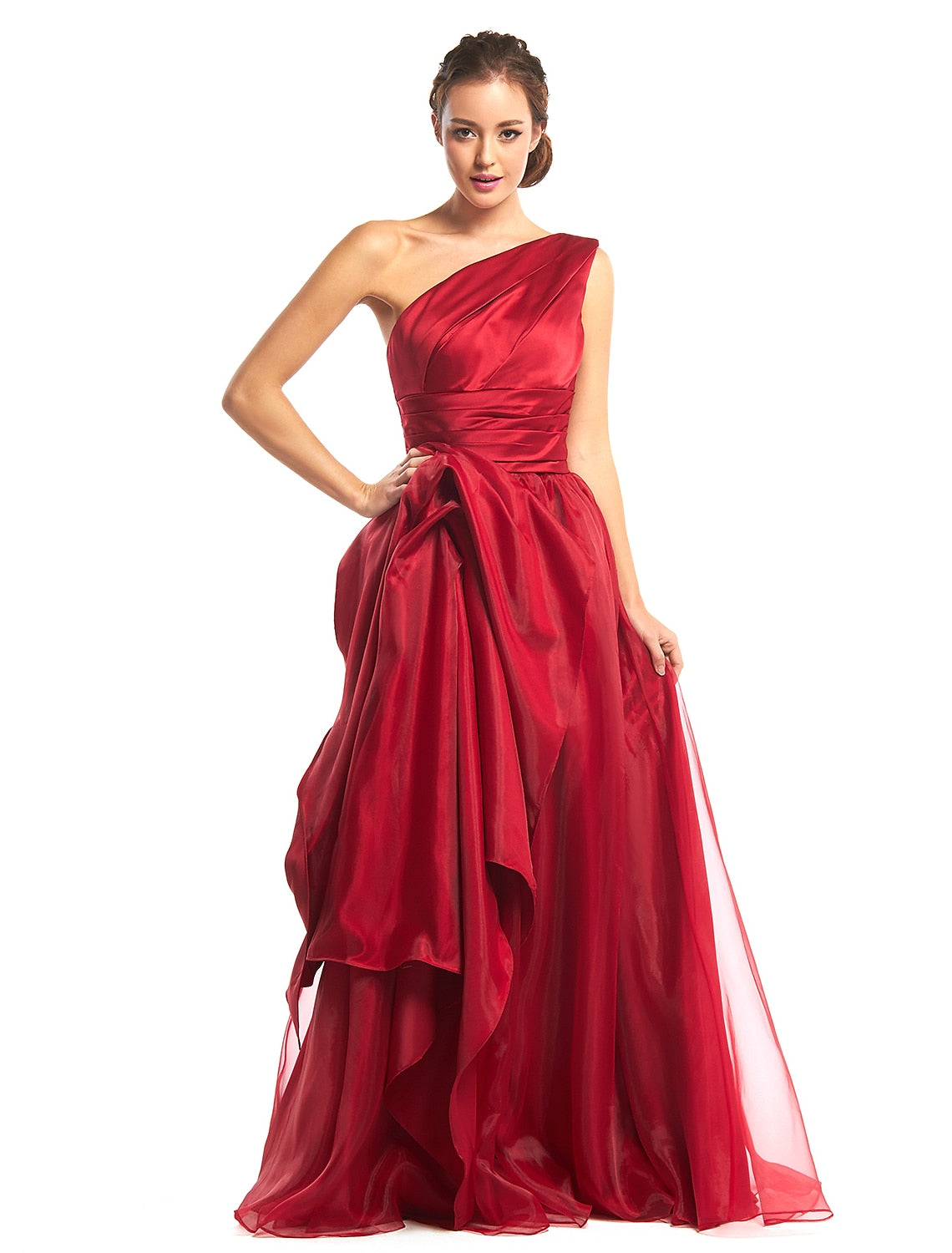 A-Line Elegant Prom Formal Evening Dress One Shoulder Sleeveless Floor Length Organza with Side