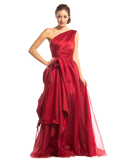 A-Line Elegant Prom Formal Evening Dress One Shoulder Sleeveless Floor Length Organza with Side