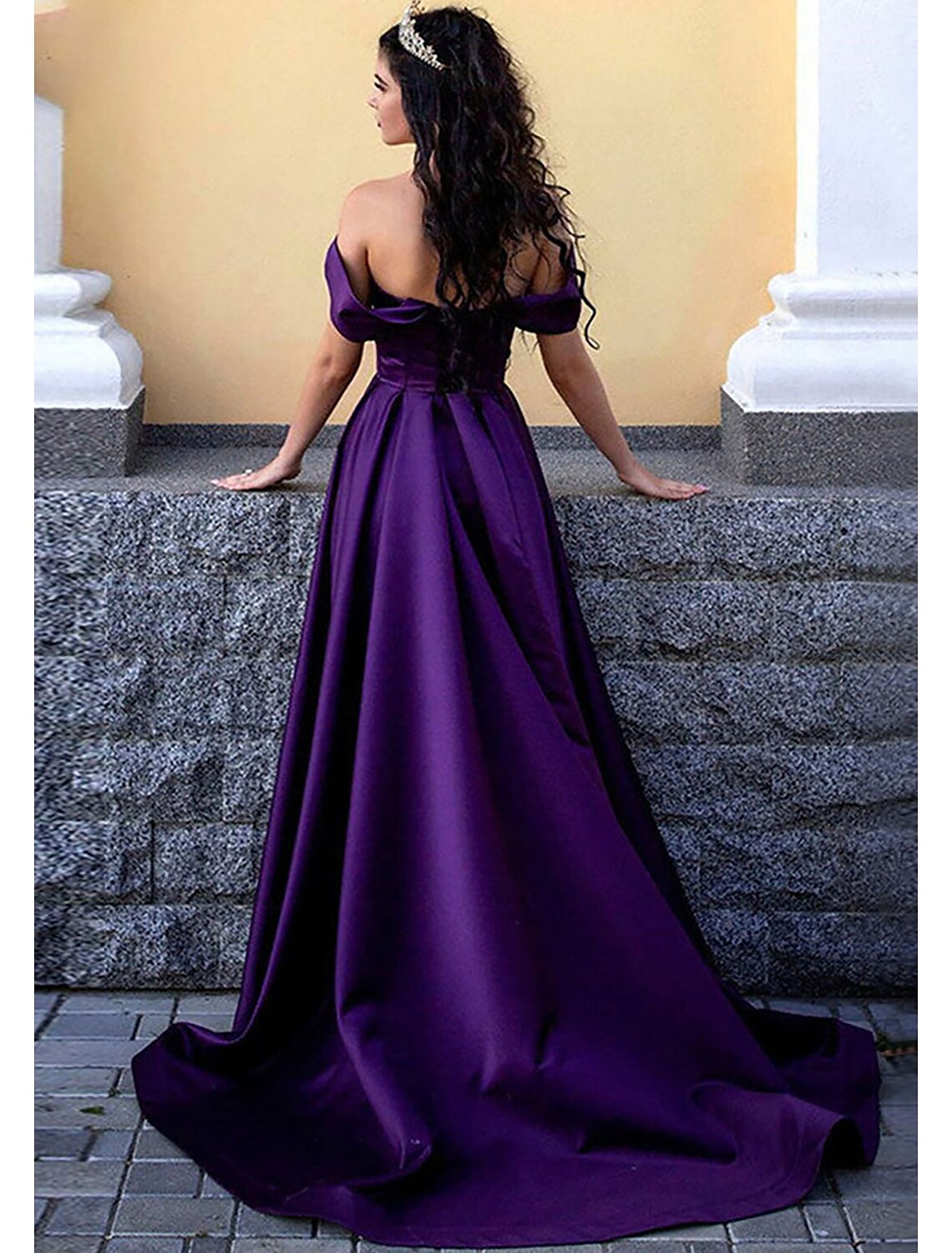 A-Line Prom Dresses Princess Dress Formal Sweep / Brush Train Sleeveless Off Shoulder Satin with Pleats