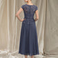 A-Line Mother of the Bride Dress Elegant Jewel Neck Tea Length Chiffon Lace Short Sleeve with Pleats