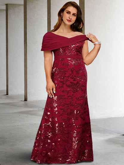 A-Line Plus Size Curve Mother of the Bride Dresses Elegant Dress Formal Floor Length Sleeveless V Neck Lace with Sequin