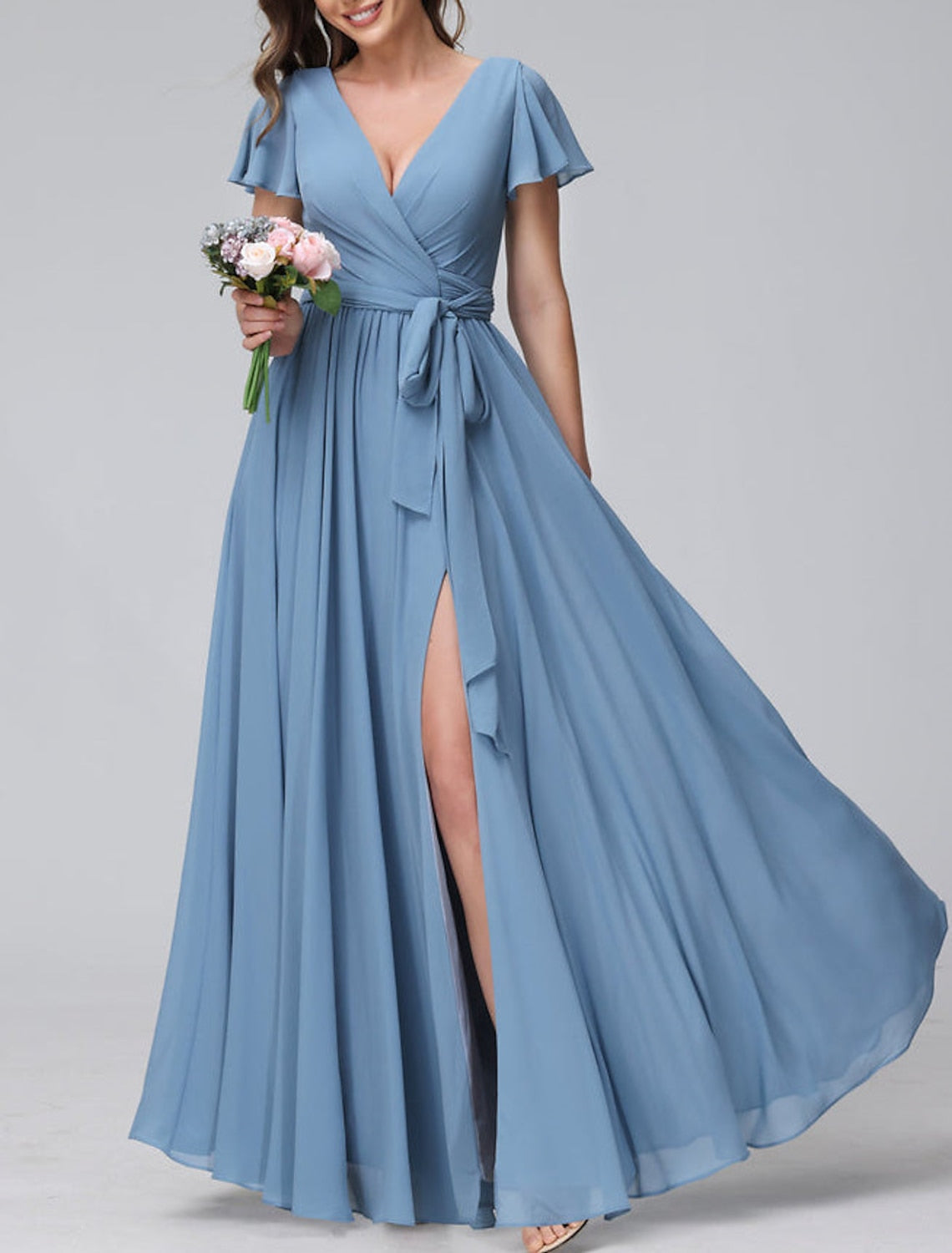 A-Line/Princess V-Neck Floor-Length Long Bridesmaid Dresses Sexy