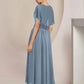 A-Line Mother of the Bride Dress Elegant Scoop Neck Tea Length Chiffon Lace Sleeveless with Beading