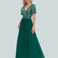 A-Line Mermaid / Trumpet Evening Gown Elegant Dress Christmas Floor Length Short Sleeve V Neck Sequined