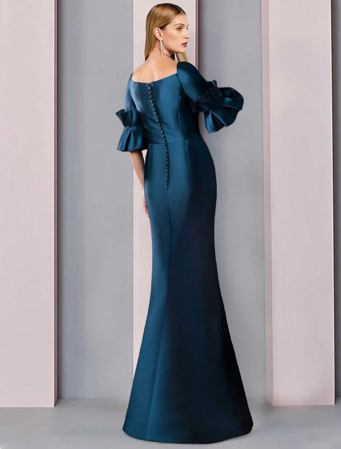 Sheath / Column Mother of the Bride Dress Formal Wedding Guest Party Elegant Square Neck Floor Length Satin Half Sleeve