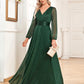 A-Line Evening Gown Elegant Dress Formal Floor Length Long Sleeve V Neck Chiffon