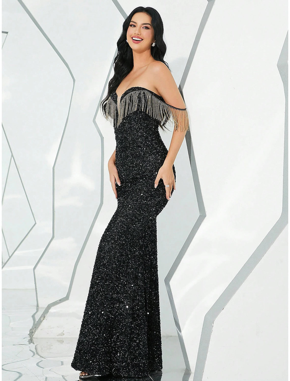 Mermaid / Trumpet Evening Gown Sparkle & Shine Dress Formal Fall Floor Length Sleeveless Sweetheart Sequined with Glitter