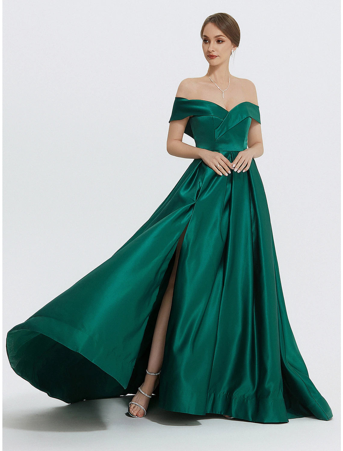 A-Line Evening Gown Elegant Dress Formal Prom Floor Length Sleeveless Sweetheart Satin