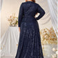 A-Line Evening Gown Plus Size Dress Formal Sweep / Brush Train Long Sleeve V Neck Polyester with Sequin