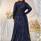 A-Line Evening Gown Plus Size Dress Formal Wedding Sweep / Brush Train Long Sleeve V Neck Polyester with Sequin