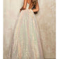 A-Line/Princess Spaghetti Straps Long Prom Dresses V-neck Sparkly 