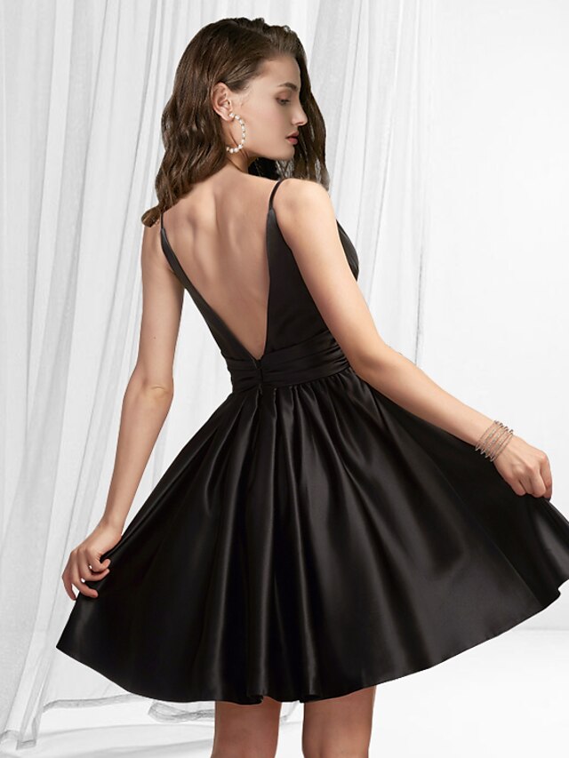 A-Line Cocktail Dresses Reformation Amante Dress Homecoming Short / Mini Sleeveless V Neck Satin