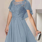 A-Line Mother of the Bride Dress Elegant Scoop Neck Tea Length Chiffon Lace Sleeveless with Beading