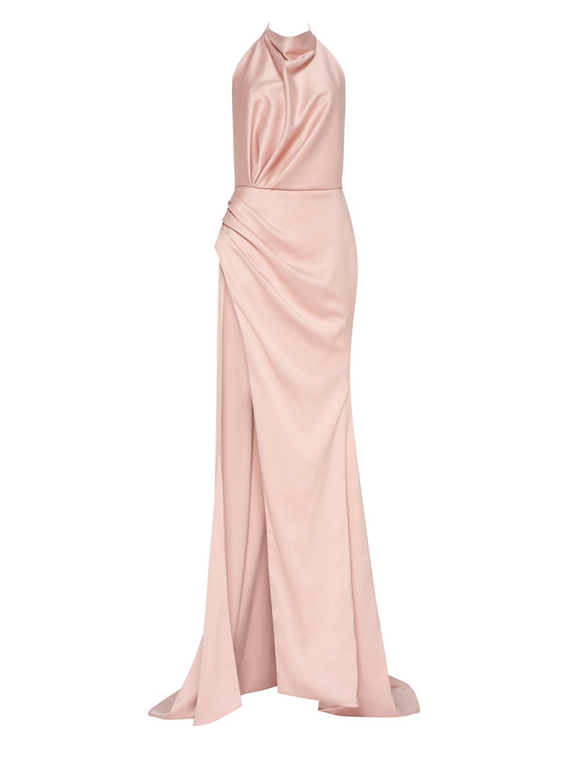 Sheath / Column Prom Dresses Elegant Dress Wedding Guest Court Train Sleeveless Halter Satin with Slit