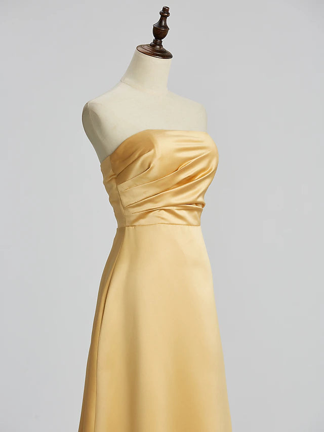 Sheath / Column Bridesmaid Dress Strapless Sleeveless Wrap Included Floor Length Satin with Side