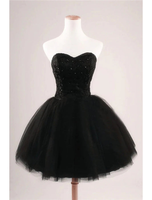 Ball Gown Cocktail Dresses Party Dress Graduation Knee Length Sleeveless Sweetheart Tulle with Pleats