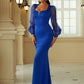 Mermaid / Trumpet Evening Gown Elegant Dress Formal Wedding Guest Sweep / Brush Train Long Sleeve Square Neck Polyester with Pure Color