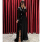 A-Line Evening Gown High Split Dress Formal Fall Sweep / Brush Train Long Sleeve V Neck Stretch Fabric with Pleats Crystals