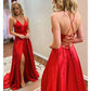 A-Line Prom Dresses Open Back Dress Formal Wedding Guest Sweep / Brush Train Sleeveless V Neck Imitation Silk Backless