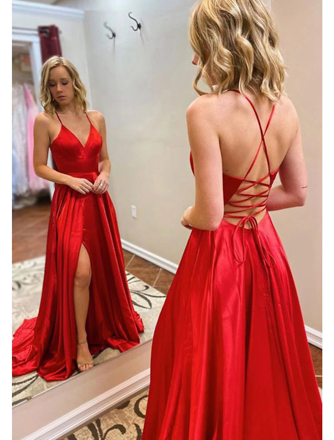 A-Line Prom Dresses Open Back Dress Formal Wedding Guest Sweep / Brush Train Sleeveless V Neck Imitation Silk Backless