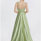 A-Line Evening Gown Elegant Dress Formal Prom Floor Length Sleeveless Spaghetti Strap Satin with Ruched