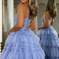 Sparkly Lilac A Line Beaded Long Tiered Corset Prom Dress With Slit Sexy