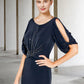 Sheath / Column Mother of the Bride Dress Plus Size Elegant Jewel Neck Sweep / Brush Train Stretch Chiffon Short Sleeve