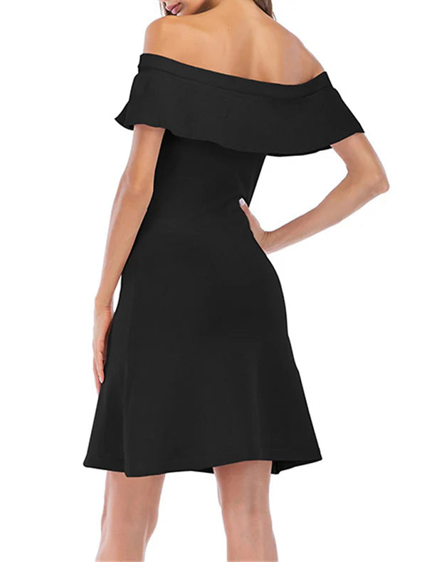 Women's Black Dress Party Dress Cocktail Dress Mini Dress Black Short Sleeve Plain Ruffle Summer Spring Fall Off Shoulder Party Winter Dress Wedding Guest Dress