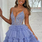 Sparkly Lilac A Line Beaded Long Tiered Corset Prom Dress With Slit Sexy