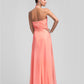 Sheath / Column Bridesmaid Dress Halter Neck Sleeveless Floor Length Chiffon with Pleats / Ruched