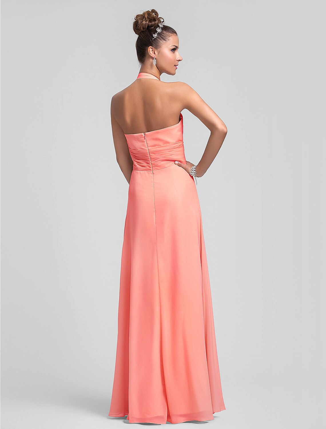 Sheath / Column Bridesmaid Dress Halter Neck Sleeveless Floor Length Chiffon with Pleats / Ruched