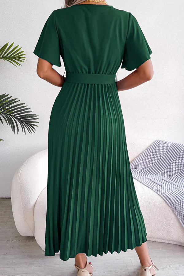 Casual solid color pleated V-neck high waisted skirt for evening dress Party Dress