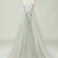 Sweetheart Beaded Light Green Long Prom Dress with Slit Front Off Shoulder Beautiful