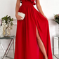 Leisure solid color ruffled edge one shoulder cake skirt evening dress With Slit Party Dress