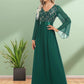 A-Line Evening Gown Elegant Dress Party Wear Floor Length Long Sleeve V Neck Chiffon