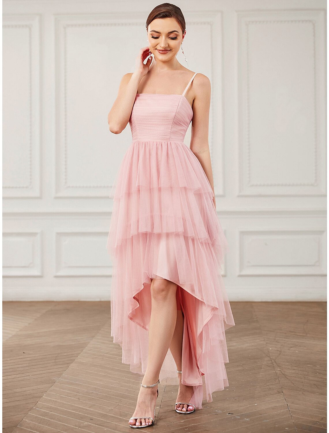 A-Line Party Dresses Vintage Dress Prom Knee Length Sleeveless Spaghetti Strap Tulle