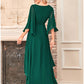 A-Line Mother of the Bride Dress Elegant V Neck Floor Length Chiffon Half Sleeve with Sash